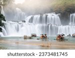 view of Detian or Ban Gioc waterfall, Cao Bang, Vietnam. Ban Gioc waterfall is one of the top 10 waterfalls in the world. Travel and landscape concept.