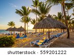 Tropical beach resort at sunrise in Punta Cana, Dominican Republic.
