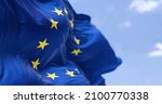 Small photo of The flag of The European Union flapping in the wind. Economic and finance Community. Politics and Economy. Transnational political government