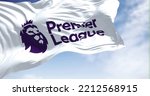 Small photo of London, ENG, July 2022: Close-up of the Premier League flag waving in the wind. Premier League is the top level of the English football league system. Illustrative editorial
