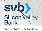 Small photo of Santa Clara, USA, March 2023: The Silicon Valley Bank logo broken by a crack. In 2023, SVB suffered the second largest bank failure in American financial history. Illustrative editorial.