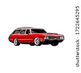 Red Classic Wagon Car Vector