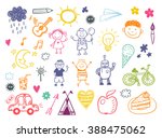 happy kids doodle set  children ... | Shutterstock .eps vector #388475062