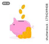 pink piggy bank with falling... | Shutterstock .eps vector #1754249408
