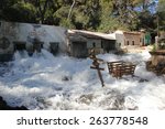 Small photo of Los Angeles, California, USA - March 12, 2015: The downhill flood effect, appeared in Big Fat Liar and Fletch Lives movies, is shown during studio tour at Universal Studios Hollywood.