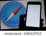 Small photo of Germany - October 26,2023: Safari icon app browser on iPhone screen. Safari is a web browser developed by Apple and part of macOS and iOS, Safari Browser