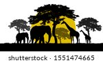 silhouette giraffe and elephant ... | Shutterstock . vector #1551474665