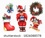 watercolor drawing christmas... | Shutterstock . vector #1826088578