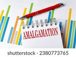 Small photo of AMALGAMATION text on notebook with chart and pen business concept