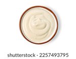 Small photo of Bowl with tartar sauce or mayonnaise on white background