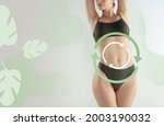 Women belly with drawing arrows. Fat lose, liposuction and cellulite removal concept. Good and fast metabolic problem. Lifting, bodycare and healthy lifestyle concepts. Caucasian young woman as model