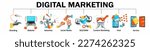 Small photo of Set of icons for digital marketing strategy. Branding, website development, advertising, social media marketing, content management. Concept of social media marketing development. Banner
