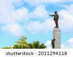 Small photo of Salvador, Bahia Brazil - 07 18 2021: Bronze statue, representing the poet Castro Alves, in a declamatory attitude, built in 1957. He was known as Poet of Slaves