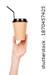 hand with cardboard cup with... | Shutterstock . vector #1870457425