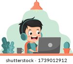 stay home concept. kid using... | Shutterstock .eps vector #1739012912
