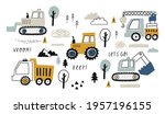 hand drawn cute cars   truck ... | Shutterstock .eps vector #1957196155