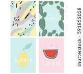 hello summer cute card with... | Shutterstock .eps vector #591853028