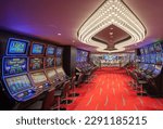 Small photo of Marseille, France - April 10, 2023 : View of the casino and gaming tables inside the MSC Seashore cruise ship.