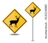deer crossing road sign | Shutterstock .eps vector #413214085