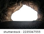 Small photo of Big empty cave with entrance on white isolated background