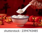 Small photo of sweet dumping or tangyuan traditional Chinese new year food .(the Chinese characters means New Year's blessing）