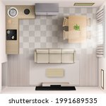 studio room interior top view ... | Shutterstock .eps vector #1991689535
