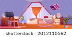 girl bedroom interior on attic. ... | Shutterstock .eps vector #2012110562