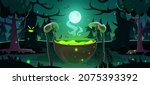 witch cauldron in night forest... | Shutterstock .eps vector #2075393392