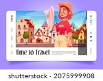 time to travel cartoon landing... | Shutterstock .eps vector #2075999908