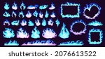 burning blue fire  frames and... | Shutterstock .eps vector #2076613522