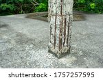 Small photo of Old cement pillar Molder, old house outside the city