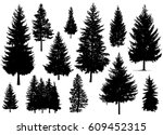 set. silhouette of pine trees.   | Shutterstock .eps vector #609452315