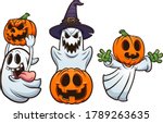 halloween ghosts and pumpkins... | Shutterstock .eps vector #1789263635