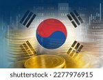 South Korea flag with stock market finance, economy trend graph digital technology.