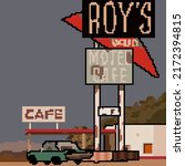 Pixel Art Abandoned Motel Cafe...