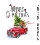 Christmas Card. Red Retro Truck ...