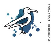 seagull on blue watercolor... | Shutterstock .eps vector #1733874038