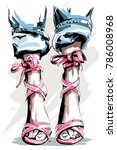 cute hand drawn legs in shoes.... | Shutterstock .eps vector #786008968