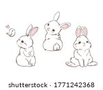 Hand Drawn Cute Bunny Isolated...