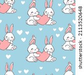 cute rabbits with pink heart on ... | Shutterstock .eps vector #2113520648