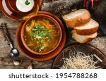chicken soup or broth with... | Shutterstock . vector #1954788268