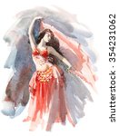 Watercolor Belly Dancer Wearing ...