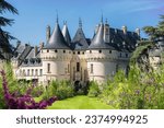 Front view of the famous Domain of Chaumont Sur Loire and the resilient beautiful garden in the summer time in France