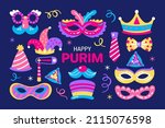 purim holiday cute carnival... | Shutterstock .eps vector #2115076598