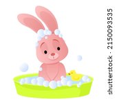 Cute Pink Bunny Takes A Bubble...