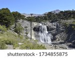 Small photo of Waterfall in volcanic rock landscape with columnar disjunction