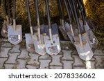 Small photo of Buftea, Romania - 20 November, 2021: Fiskars shovels after a tree plantation.