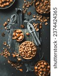 Small photo of Hazelnut nut health organic brown filbert autumn background concept. Food background.