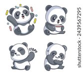 cute panda happy cartoon style...