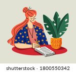 young female sitting at her... | Shutterstock .eps vector #1800550342